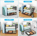 Marbrasse Desk Organizer and Accessories，4-Tier Paper Letter Tray Organizer with File Holder, Desk Accessories & Workspace Organizers with Drawer and 2 Pen Holder (Black, 15.4" x 9.1" x 8.3")