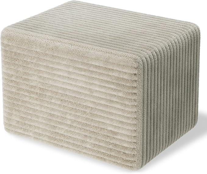 WLIVE Pouf Ottoman Foot Rest, Square Bean Bag Ottoman Coffee Table for Living Room, Beige