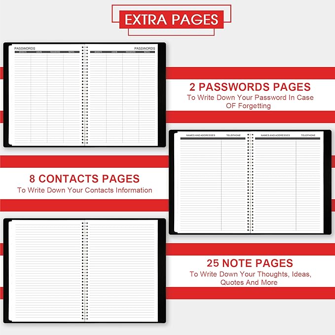 2026 Monthly Planner/Calendar - Jan 2026 - Dec 2026, Monthly Planner 2026, 12 Months, Faux Leather, 8.86" x 11.4", 15 Notes Pages, Strong Twin - Wire Binding, Tabs, Perfect Organizer - Black