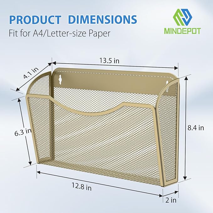MINDEPOT Wall File Organizer,Hanging Wall Mounted File Folder Binder Holder Mail Organizer for Office,Home and School Supplies