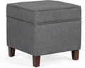 Asense 17 Inch Square Storage Ottoman,Small Foot Rest Stool for Couch, Linen Fabric Upholstered Footstool Cube for Entryway Bedroom Living Room, Dark Grey