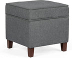 Asense 17 Inch Square Storage Ottoman,Small Foot Rest Stool for Couch, Linen Fabric Upholstered Footstool Cube for Entryway Bedroom Living Room, Dark Grey