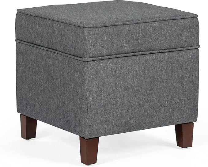 Asense 17 Inch Square Storage Ottoman,Small Foot Rest Stool for Couch, Linen Fabric Upholstered Footstool Cube for Entryway Bedroom Living Room, Dark Grey