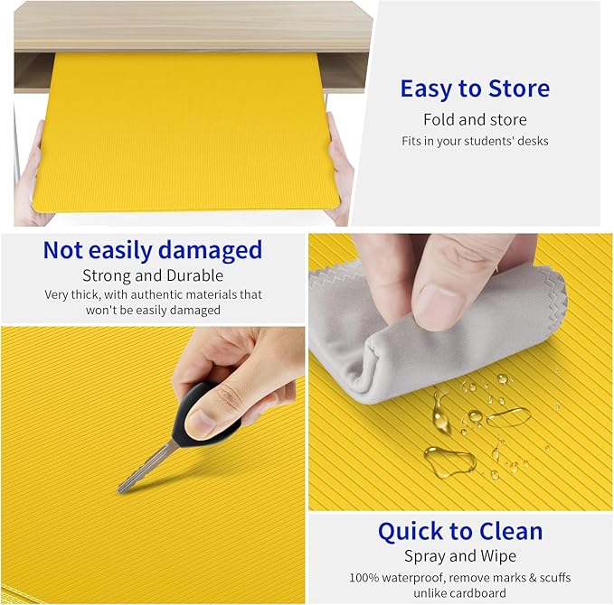6 Pack Yellow Desk Dividers for Students, Privacy Shields Folder for Students, Durable & Waterproof Plastic Study Board, Classroom Teacher Supplies Test Divider, Includes Extra Labels