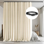 MaKefeile Room Divider Curtains with Flexible Ceiling Tracks Set,Blackout Curtain Ceiling Mount Curtain Track Privacy Room Dividers Ceiling Track Curtain Rod(Beige Drape & Black Rail W 15 × H 9 FT)