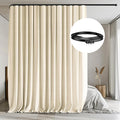 MaKefeile Room Divider Curtains with Flexible Ceiling Tracks Set,Blackout Curtain Ceiling Mount Curtain Track Privacy Room Dividers Ceiling Track Curtain Rod(Beige Drape & Black Rail W 8.3 × H 7 FT)