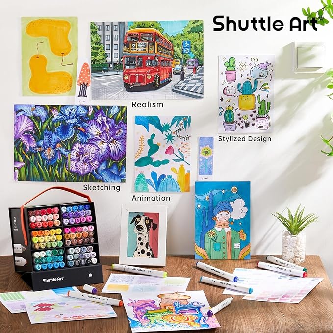 Shuttle Art 89 Colors Alcohol Markers, 88 Colors Dual Tip Art Marker Set Plus 1 Colorless Blender with Marker Case Perfect for Illustration Students Adult Coloring Sketching