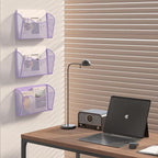 EasyPAG 3 Single Pocket Wall File Organizer, Mesh Hanging File Folder Organizer for Letter/A4 Size Folders, Wall Mounted Vertical Mail Holder for Paperwork, Office, Home, School, Purple
