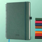 IN-LUXPRO Planner 2026 Daily Weekly and Monthly,8.5"x6.5",12 Months Spiral Bound Calendar Agenda with Self-adhesive Pen Holder,2026 Appointment Book with Vegan Leather Soft Cover,Green