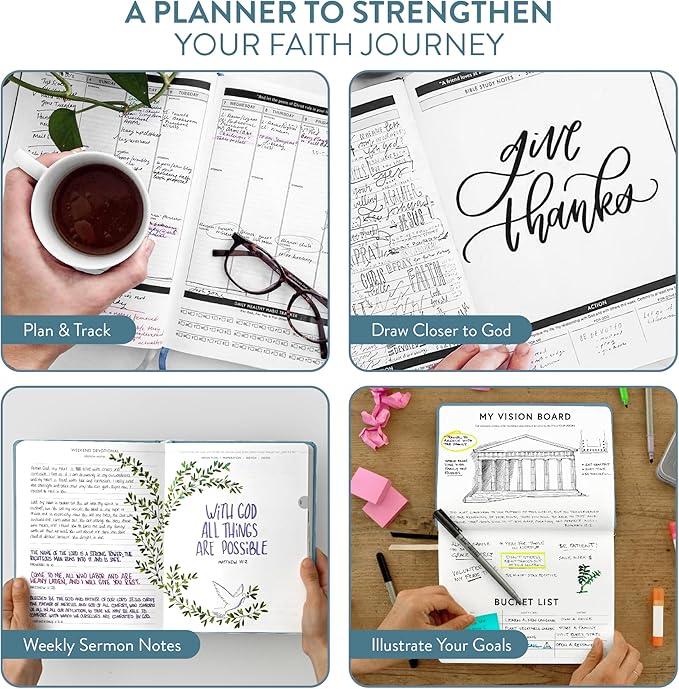Christian Planner 2026 Daily Planner - Faith Based Monthly and Weekly Planner, Vision Board, and Habit Tracker - 2026 Calendar, Personal Organizer and Devotional Journal (Hardcover, Indigo)