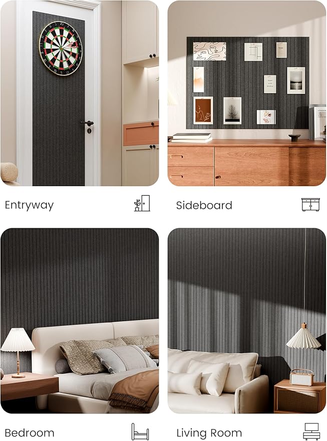 Bumusty Large Cork Board Alternative-47 x35 Felt Bulletin Board Tiles, with 30 Pushpins, 70 Adhesive Tabs, 12-Pack Slat Wall Paneling, Cork Boards for Office Push Pin Board Felt Board-Charcoal Gray