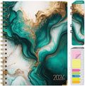 HARDCOVER 2026 Planner, 8.5"x11": 14 Months (November 2025 - December 2026), Daily Weekly Monthly Planner, Yearly Agenda, Bookmark, Pocket Folder and Sticky Note Set (Teal Gold Marble)