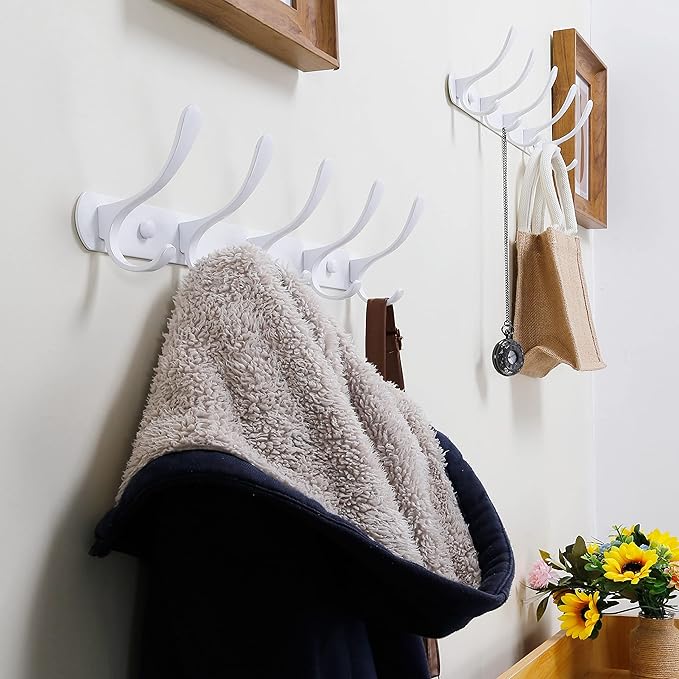 SKOLOO Coat Rack Wall Mount - Modern, Metal Wall Coat Rack with 5 Hooks, Sturdy Wall Hook Rack Rail for Hanging Coat, Jacket, Clothes, Hat, White
