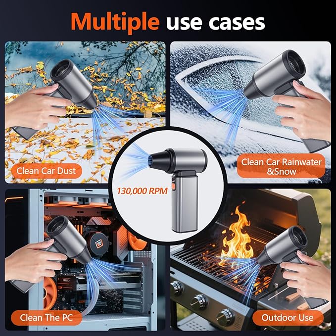 Air Duster - 130000 RPM Super Power, Compressed Air Duster & Mini Vacuum, 7500 mAh Rechargeable Battery, Wireless & Rechargeable for Car/Home