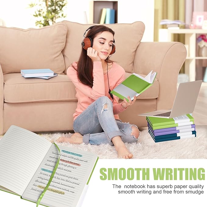 EMOMAS Lined Journal Notebook – Hardcover Notebook for Men & Women – Journals for Writing, Work, School, Home & Daily Notes, 160 Pages – Medium A5, 5.7"x8", 100 gsm Thick Paper (Grass Green)