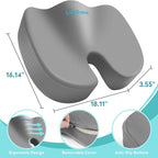 Office Chair Seat Cushion, Cooling Gel Enhanced Memory Foam Cushion for Long Sitting - Back, Sciatica, Coccyx, Tailbone Pain Relief Pillow - for Office, Gaming, Car, Wheelchair - Light Grey, X-Large
