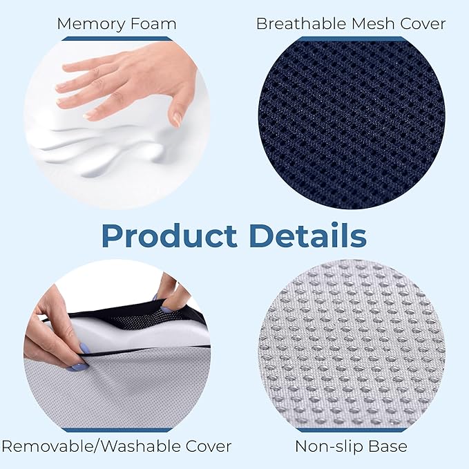 5 STARS UNITED Seat Cushion for Tailbone Pain Relief – Memory Foam Cushion for Coccyx, Hip, Sciatica & Post-Surgery Recovery – Wheelchair, Car, Desk, Gaming & Office Chairs, Blue, X-Large
