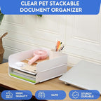 CiWiVOKi Desk Letter Tray Set of 2, Office Organization and Storage, PET Stackable Document Organizer for Notes, Pens, File Paper, White