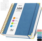 Bullet Dotted Journal Spiral Notebook, 300 Pages Leather Notebooks with Contens, 120 GSM Thick No Bleed Through Paper Journals, A4 Dot Grid Notebook for Women Men Work Writing, 8.5" x 11", Dark Blue