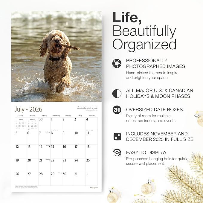 RED EMBER Cockapoos 2026 Wall Calendar 12 Month | 12" x 24" Open | Thick & Sturdy Paper | Holiday Gift | Cute Puppy Dog Calendar 2026