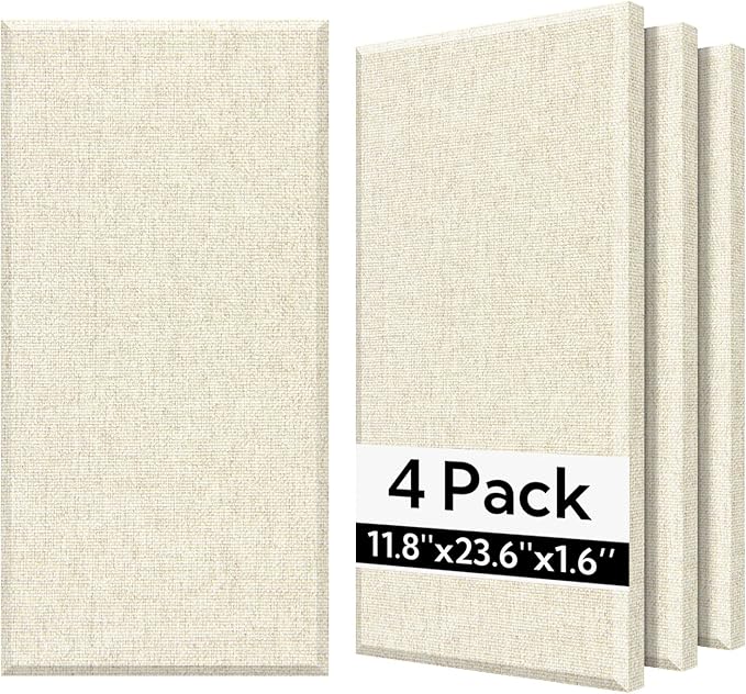 Olanglab Fiberglass Acoustic Wall Panels 4 Pack, 11.8'' x 23.6'' Sound Panels, Fabric Wrapped Sound Proof Panels for Walls (White)