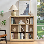 Joaxswe 9 Cube Storage Book Shelf, 41" Tall Organizer Bookshelf with Curved Edge, Modern Floor Standing 3-Tier Cubby Bookcase with Base, Wood Display Book Case for Living Room, Home Office,Natural Oak