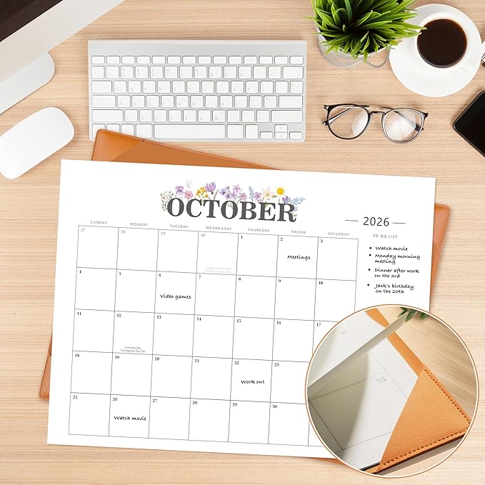 2026 Desk Calendar - 18 Month Desktop Calendars (Jan 2026–Jun 2027),Large 22x17 Monthly Calendar with Home & Office Floral Desk Pad Calendars (Brown, 22*17)