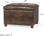 Decent Home 24'' Leather Ottoman with Storage Rectangle Foot Rest Ottomans Stool for Living Room(Brown,Leather Texture)