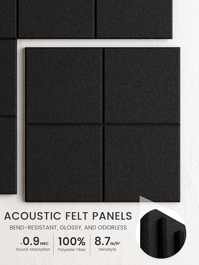 Bumusty Large Cork Board Alternative-47 x35 Felt Bulletin Board Tiles, with 30 Pushpins, 70 Adhesive Tabs, 12-Pack Slat Wall Paneling, Cork Boards for Office Push Pin Board Felt Board-Black