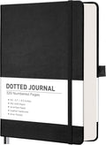 RETTACY Bullet Dotted Journal Notebook, 320 Numbered Pages, A5 Medium Size (5.7'' × 8.3''), Leather Hardcover, 100 GSM Thick Paper, for Bullet Journaling, Planning, Tracking (Black)