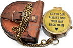 So You Can Always Find Your Way Back to Me Vintage Brass Compass with Chain & Wooden Box – Engraved Nautical Pocket Compass Inspirational Travel Keepsake Couple Gifts