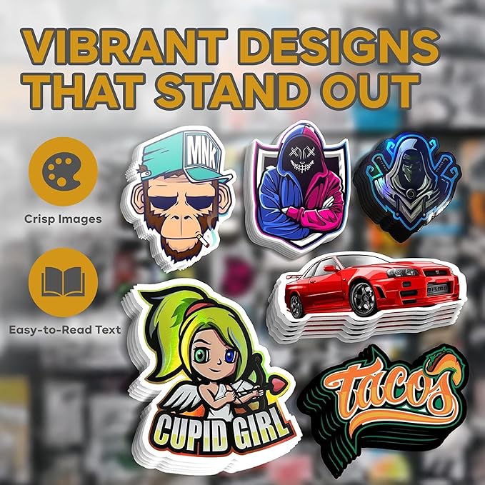 VulgrCo Custom Stickers, Image or Text- Vinyl Custom Labels Stickers Personalized - Waterproof, Dishwasher Safe, Fade Resistant, UV Protected Business Labels