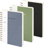 Spiral Notebook-5.75" x 8.125" College Ruled Journal with Inner Pockets and 160 Pages,PU Leather Cover Business Journal, Twin-Wire Binding Notebook Perfect for Office & Home School Supplies 3 pack ArmyGreen ReefBlue Black