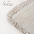 Foindtower Set of 2 Decorative Linen Fringe Throw Pillow Covers Cozy Boho Farmhouse Cushion Cover with Tassels Soft Accent Pillowcase for Couch Sofa Bed Living Room Home Decor, 24×24 Inch, Beige