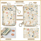 bolimoss Floral Lanyard Wallet & ID Badge Holder 2-in-1, Cute Women Badge Holder with Lanyards, Leather ID Badges Holder for Nurse Teacher Student Office（Flowers Rainbows）