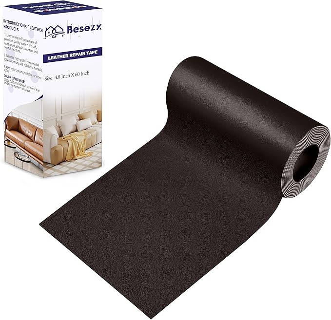 Besezx Leather Repair Patch Tape Kit, Self Adhesive Leather Repair for Furniture, Couch, Sofa, Car Seats,Office Chair,Vinyl Repair Kit.4.8inx60in
