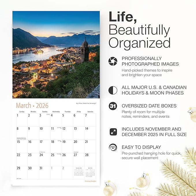 RED EMBER Amazing Escapes 2026 Wall Calendar 12 Month | 12" x 24" Open | Thick & Sturdy Paper | Holiday Gift | Travel Calendar 2026