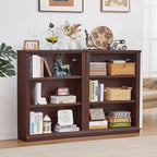 RWYHG 43" Walnut Tall Bookshelf Set of 2,3-Tier Thick Wooden Book Shelf with Adjustable Shelves,Free Standing Farmhouse Bookcase with Open Display Storage,Floor Vintage Bookshelves for Living Room