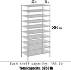Regal Altair 24" Deep x 42" Wide x 86" Height Wire Shelving Kit | 10-Tier | NSF Commercial Storage Rack Unit
