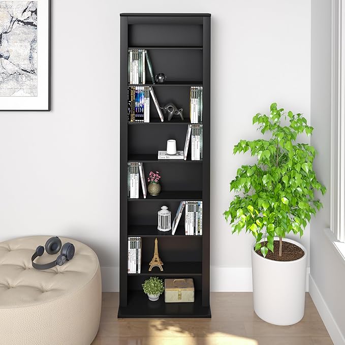 Prepac Narrow Cabinet Media Storage, Slim Barrister Tower, Black