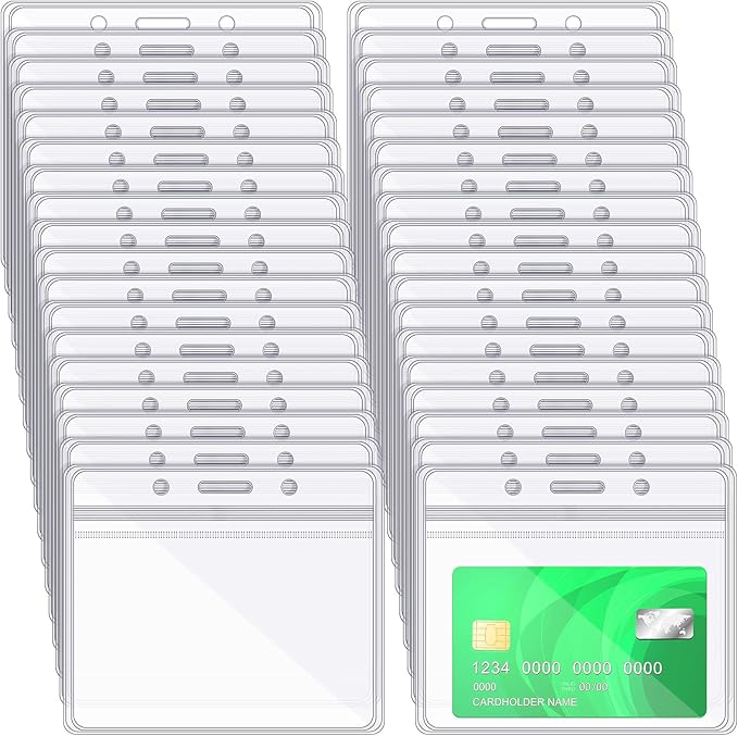 Zonon 150 Pcs Horizontal Clear ID Badge Holders Plastic Card Name Tag Holders Badge Sleeves Horizontal Waterproof Transparent PVC Sleeve Cover Pouch for Office School Travel(4.13 x 3.54 Inch)