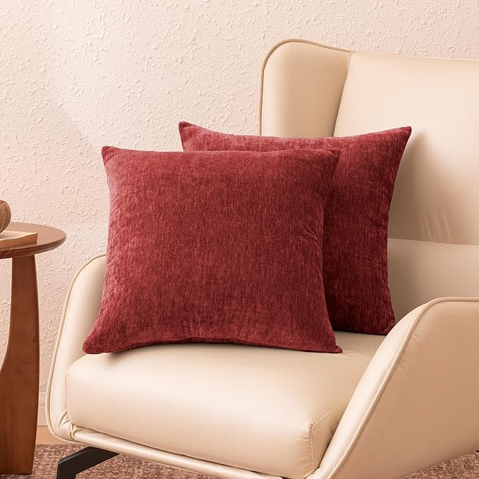 Amazon Basics Chenille Throw Pillow Covers, Home Decor Cushion Cover for Bedroom Living Room Couch Bed, 22" W × 22" L, Burgundy