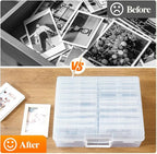Lifewit 4x6 Photo Storage Box, 18 pcs Inner Photo Case with Lids, Clear Photo Organizers with 1 Sheet Label Sticker, Plastic Craft Storage Box for Seeds Sticker Cards Pictures Stamps Office Supplies