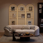 Rattan Room Divider with Built-in Bookshelf | Foldable Privacy Screen & Portable Partition for Home Office, Bedroom, Reading Nook | Wooden Frame, Freestanding Design (Natural-Rattan)