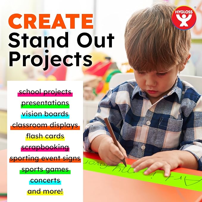 Hygloss Small Poster Board 4x11 - 50 Neon Yellow Single Color Poster Boards Bulk Pack - 10 Pt. Thickness Colored Poster Board Paper for Projects, Flash Cards, Signs - Posterboard Multipack 4" x 11"