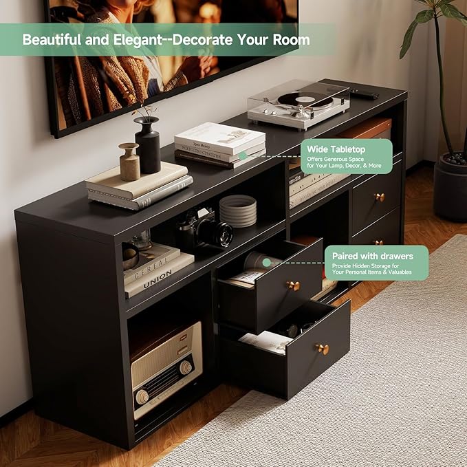 IRONMIX Metal 6 Cube Storage Organizer, Black Short Bookshelf, TV Stand for up to 55" TVs, Entertainment Center with Open Shelves, Media Console Table for Living Room, Home Office, Study, Library