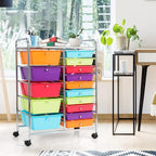 GLACER 15 Drawers Rolling Cart, Storage Cart with w/Removable Drawers & Steel Frame, Multipurpose Organizer Cart w/Sleek Handle, Utility Cart on Lockable Wheels for Home, School, Office (Multicolor)