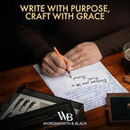 Wordsworth & Black Calligraphy Pen Gift Set, Includes Ink Bottle, 6 Ink Cartridges, Ink Refill Converter, 6 Replacement Nibs, Luxury Bamboo, Journaling, Smooth Writing Pens [Cherry Wood]