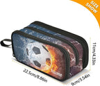 BOENLE Custom Soccer Football Ball Pencil Case Box Boys Girls Personalized Name Large Pencil Pouch Stationery Pen Bag Organizer for Kids Teens Adults School Office