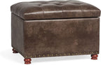 Decent Home 24'' Leather Ottoman with Storage Rectangle Foot Rest Ottomans Stool for Living Room(Brown,Leather Texture)